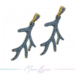 Charms Coral in Zircon Brass Pendant Gold Light Blue 48.3x25.3mm