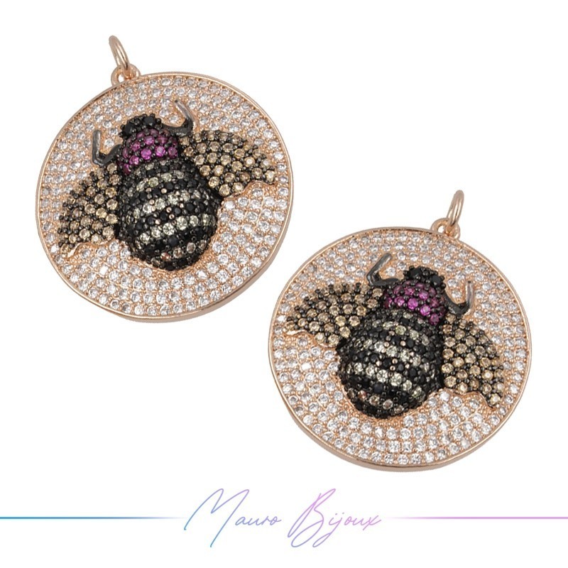Ciondoli Insetti B in Ottone con Zirconi Oro Rosa 28x25.5mm