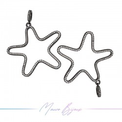 Charms Empty Star in Zircon Brass Pendant Gun Metal 51.6x39mm