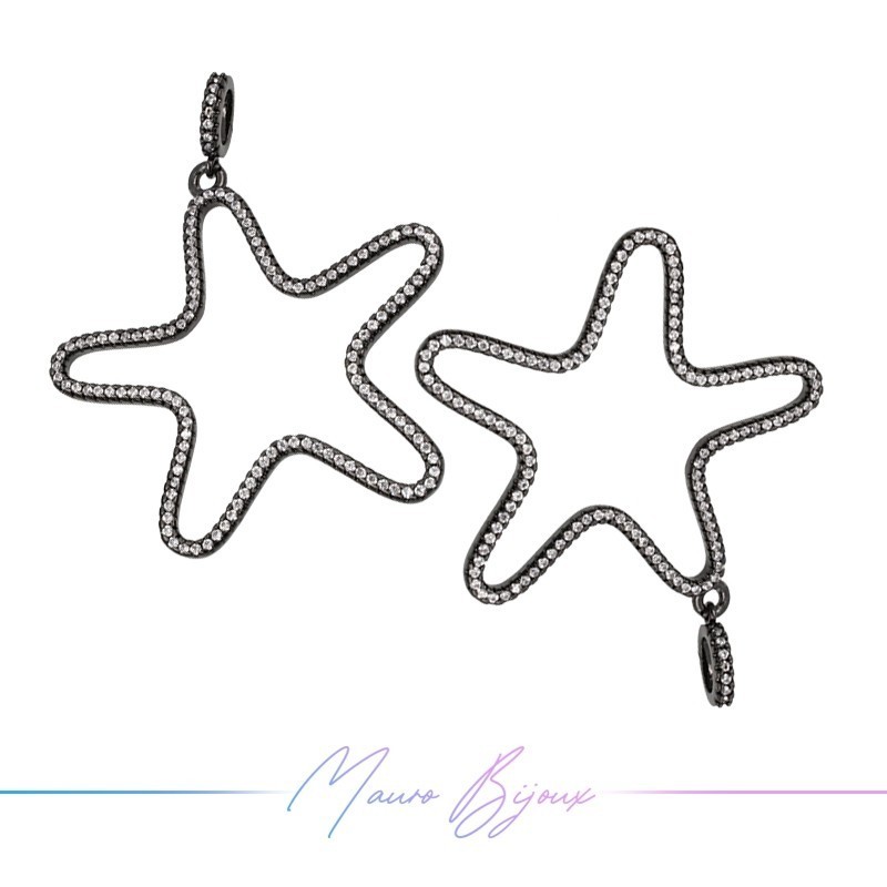 Charms Empty Star in Zircon Brass Pendant Gun Metal 51.6x39mm