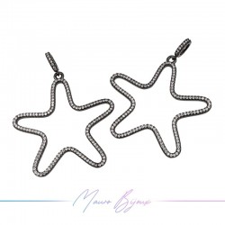 Charms Empty Star in Zircon Brass Pendant Gun Metal 51.6x39mm