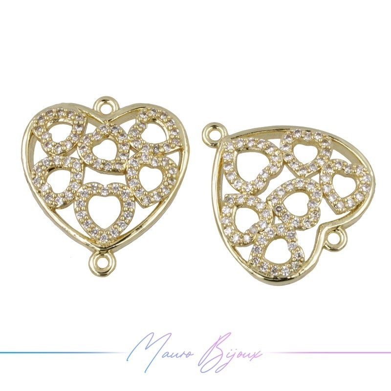 Ciondoli Cuore B in Ottone con Zirconi Dorato 20x18mm