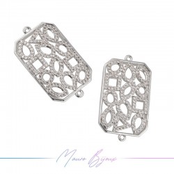 Charms Rectangle in Zircon Brass Pendant Silver 31.8x18mm