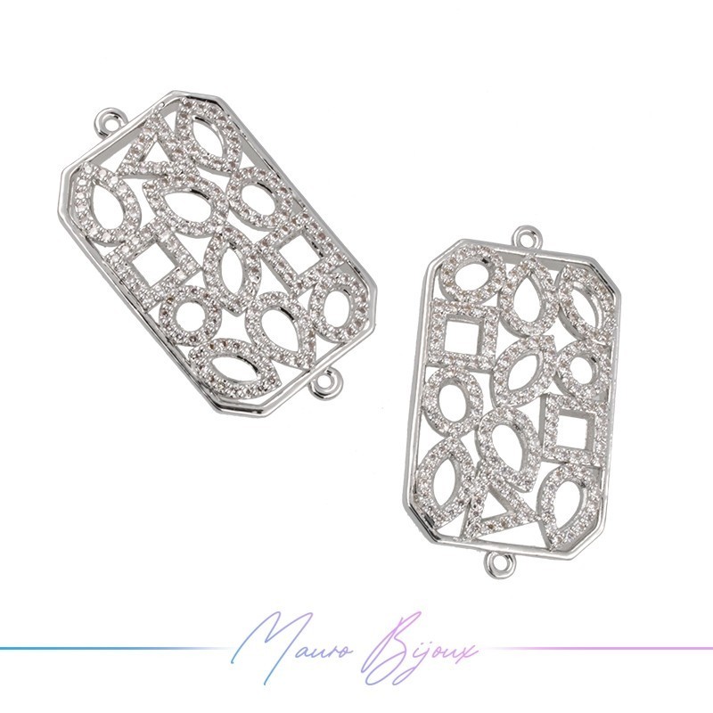 Ciondoli Rettangolo in Ottone con Zirconi Argento 31.8x18mm