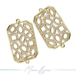 Charms Rectangle in Zircon Brass Pendant Gold 31.8x18mm