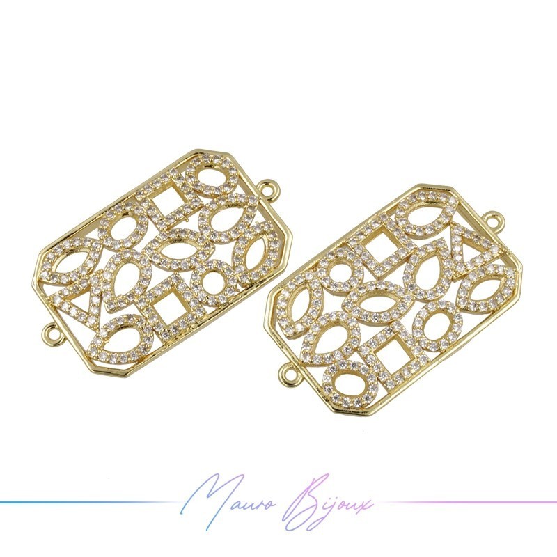 Ciondoli Rettangolo in Ottone con Zirconi Dorato 31.8x18mm