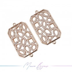 Charms Rectangle in Zircon Brass Pendant Gold Rose 31.8x18mm