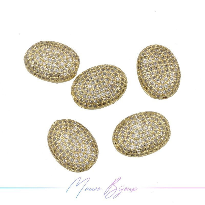 Passanti Ovale in Ottone con Zirconi Dorato 14x10.5mm
